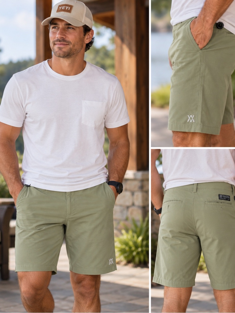 DIXXON Men's Olive Green Performance Stretch Shorts